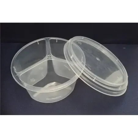 Salade- Sausbakjes Rond 3-Vaks PP Transparant Ø 122 x 45mm Horecavoordeel.com
