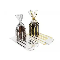 Cross Bottom bags PP Printed with silver stripes 95x160mm  - Horecavoordeel.com