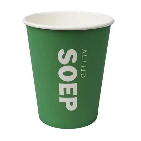 Soepbekers To Go 237ml Groen Karton "Altijd Soep" Ø 80mm Horecavoordeel.com