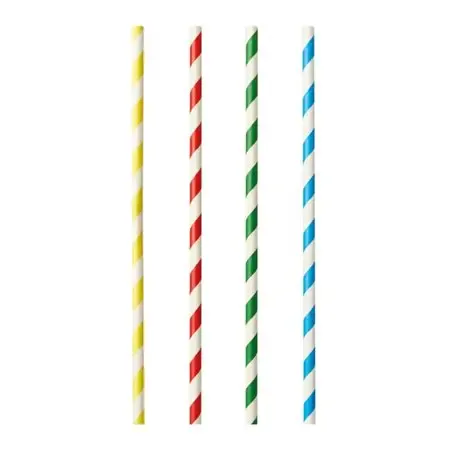 Milkshake Rietjes Papier "Pure" Kleuren Assortiment "Stripes" Ø 8 x 210mm Horecavoordeel.com