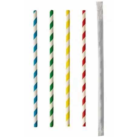 Drinkrietjes Papier "Pure" Kleuren Assortiment "Stripes" Per Stuk Verpakt Ø 6 x 200mm Horecavoordeel.com
