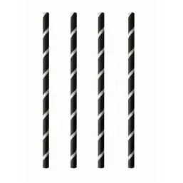 Milkshake Rietjes Papier "Pure" Zwart - Wit "Stripes" Ø 8 x 200mm Horecavoordeel.com