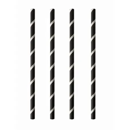 Milkshake Rietjes Papier "Pure" Zwart - Wit "Stripes" Ø 8 x 200mm Horecavoordeel.com