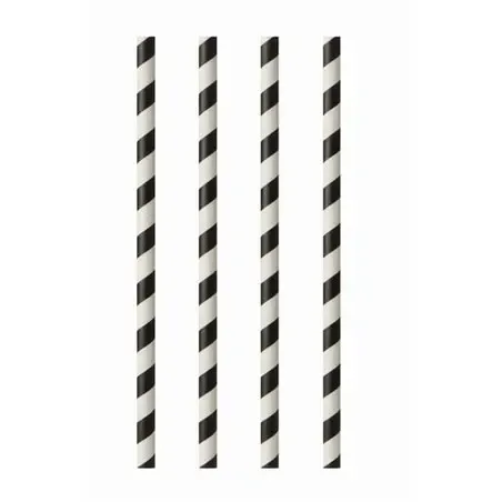 Drinkrietjes Papier Zwart - Wit "Pure" "Stripes" Ø 6 x 240mm Horecavoordeel.com