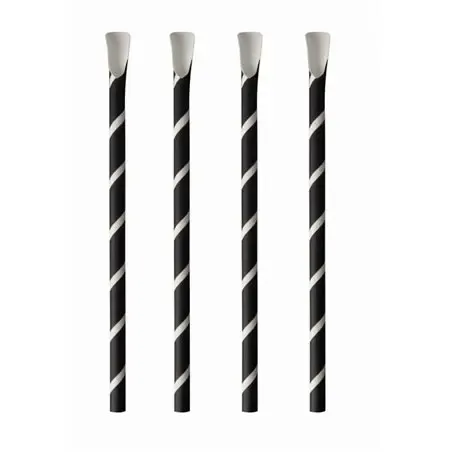 Lepelrietjes Zwart Papier Wit "Pure" "Stripes" Ø 8 x 200mm Horecavoordeel.com