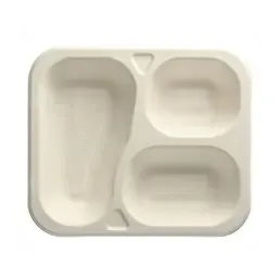 Topseal Menuschalen Suikerriet "Pure" Rechthoek 3-Vaks Wit 250 x 212 x 42mm Horecavoordeel.com