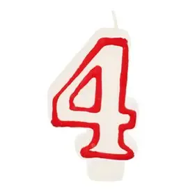 Verjaardagskaarsjes Getal "4" Wit Met Rode Rand 73mm -horecavoordeel.com-