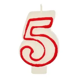 Verjaardagskaarsjes Getal "5" Wit Met Rode Rand 73mm -horecavoordeel.com-