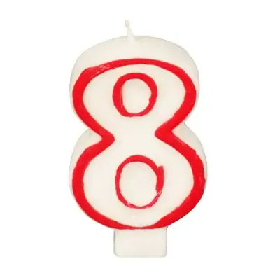 Verjaardagskaarsjes Getal "8" Wit Met Rode Rand 73mm -horecavoordeel.com-