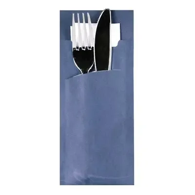 Bestekzakjes Blauw 200 x 85mm Inclusief 2-Laags Wit Servet 330 x 330mm -horecavoordeel.com-