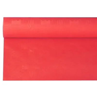 Tafelkleed Papier Rol Rood Met Damastprint 6 x 1,2 meter -horecavoordeel.com-