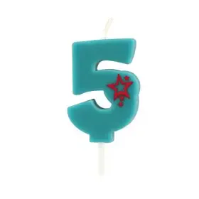 Getal Kaarsen Cijfer "5" Blauw Klein Cijfer 68mm  -horecavoordeel.com-