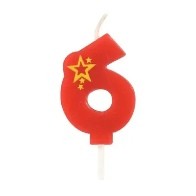 Getal Kaarsen Cijfer "6" Rood Klein 68mm -horecavoordeel.com-