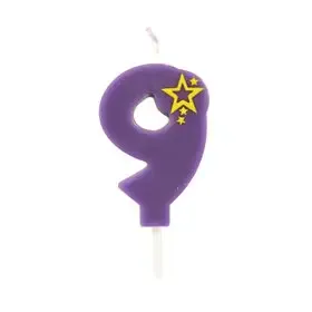 Getal Kaarsen Cijfer "9" Paars Klein 68mm -horecavoordeel.com-