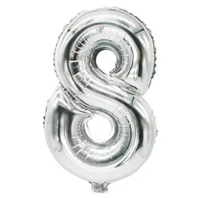 Folie Ballon Zilver Cijfer "8" 350 x 200mm -horecavoordeel.com-