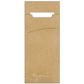 Bestekzakjes "Naturel" 200 x 85mm Inclusief 2-Laags Wit Servet 330 x 330mm -horecavoordeel.com-