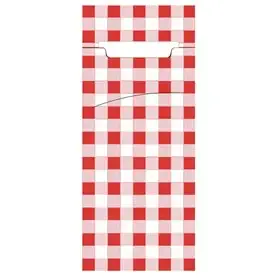 Bestekzakjes Rood "Vichy Karo" 200 x 85mm Inclusief 2-Laags Wit Servet 330 x 330mm -horecavoordeel.com-