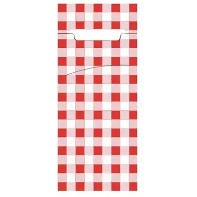 Bestekzakjes Rood "Vichy Karo" 200 x 85mm Inclusief 2-Laags Wit Servet 330 x 330mm -horecavoordeel.com-