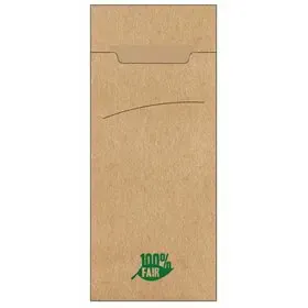 Bestekzakjes Bruin "100% Fair" 200 x 85mm Inclusief Servet "Natuur" -horecavoordeel.com-