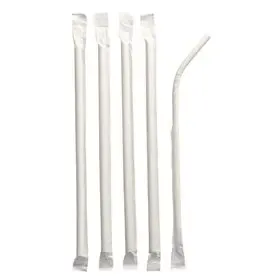 Rietjes Flexibel Papier "Pure" Wit Per Stuk Verpakt Ø 6 x 200mm