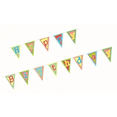 Wimpel Slinger Papier "Happy Birthday" Met Beschermingslaag 4 meter