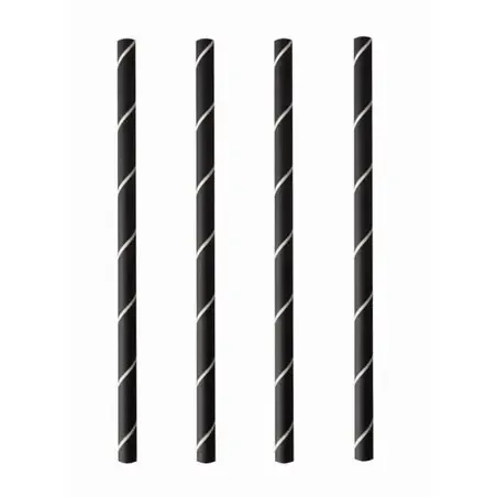 Cocktail Drinkrietjes Papier Zwart - Wit "Pure" "Stripes" Ø 70 x 150mm Horecavoordeel.com
