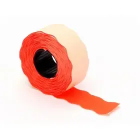 Prijstang etiketten - Prijslabels 26 x 12mm Fluor Rood Permanent  Rol 1500 Stuks