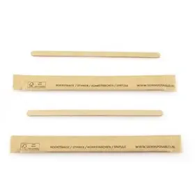 Roerstaafjes Hout "FSC" 110 x 5 x 1mm Per Stuk Verpakt In Papier Horecavoordeel.com