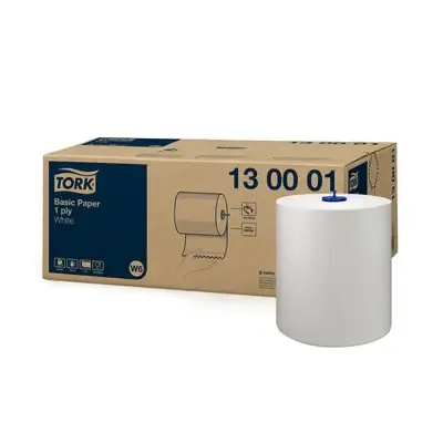 Tork Basic rol Poetspapier 1-laags Wit 250 Meter - 19,5cm -Horecavoordeel.com-