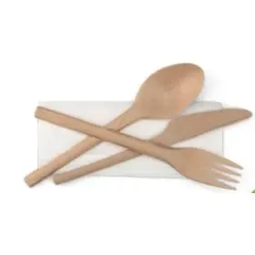 Refork Bestekset Vork Mes Lepel Bruin met Wit Servet in Papieren zakje  -Horecavoordeel.com-