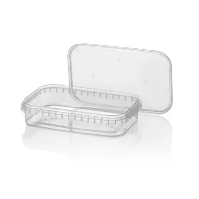 Verzegelbare Maaltijdbakken 500cc PP Transparant met Deksels (Spuitgiet) 184,5 x 118 x 38mm -Horecavoordeel.com-