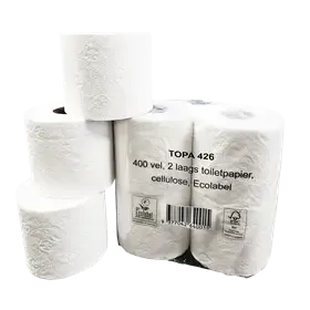 Toiletpapier Traditioneel EU Ecolabel 100% Cellulose 2 laags 400 vel Verpakking 10 x 4 rollen -Horecavoordeel.com-