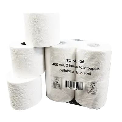 Toiletpapier Traditioneel EU Ecolabel 100% Cellulose 2 laags 400 vel Verpakking 10 x 4 rollen -Horecavoordeel.com-