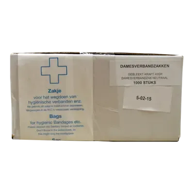 Damesverbandzakjes papier  Papieren Zakjes  27,5 x 11,5 x 7,5 cm Verpakking 1.000 zakjes   -Horecavoordeel.com-